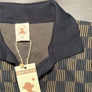 Blue and Tan Polo Shirt with Contrasting Collar